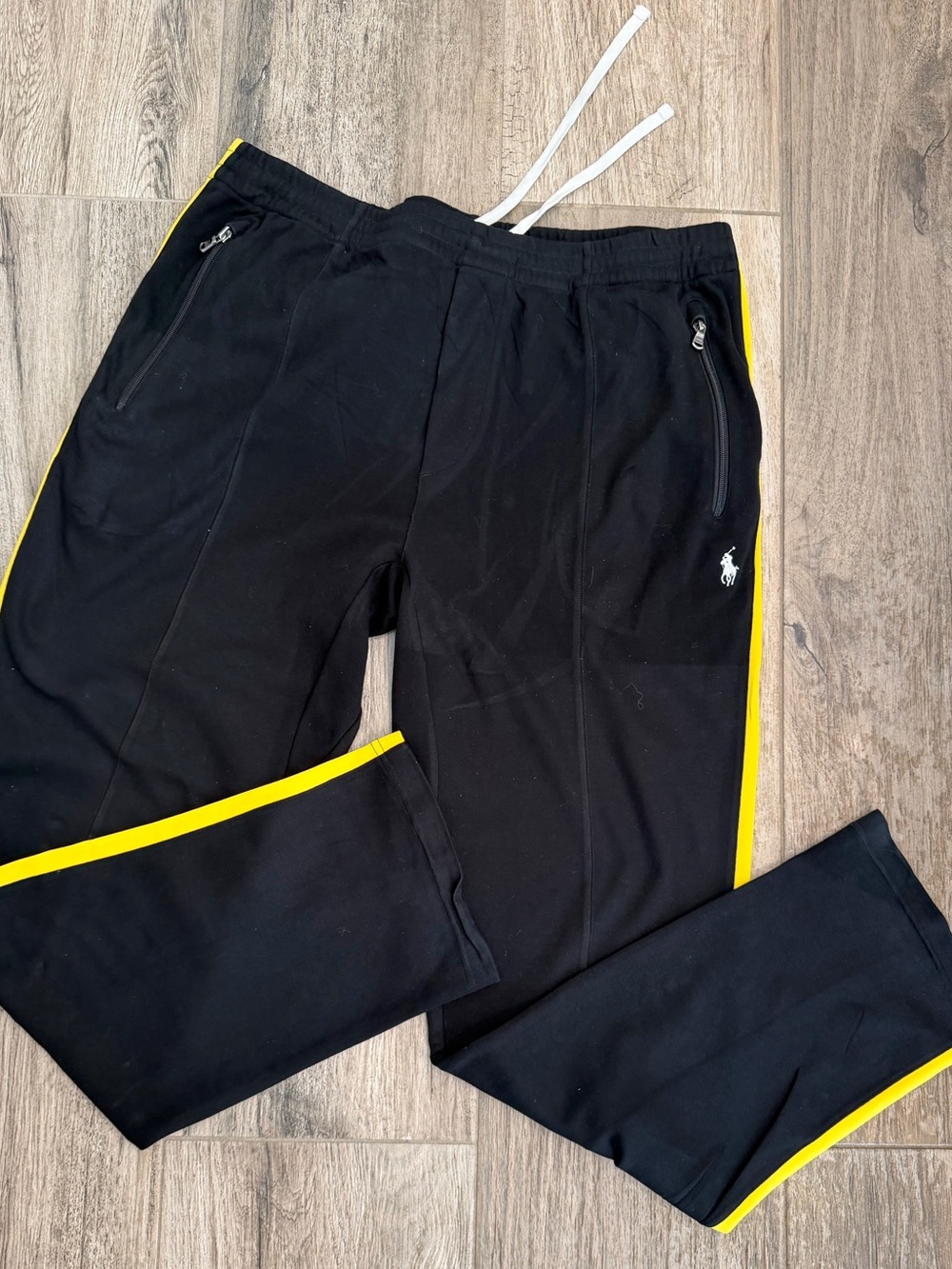 Polo by Ralph Lauren Black Sweatpants with Yellow Side Stripe XL